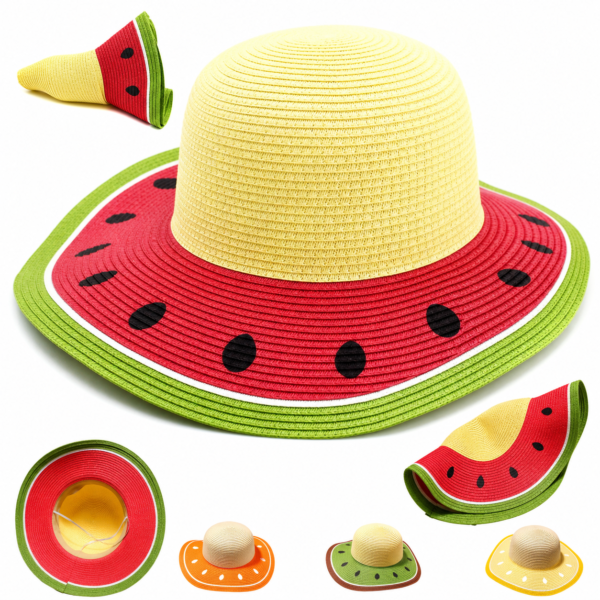 Kid's Summer Watermelon Sun Protective Straw Hat custom promotional product - Giva Promotion
