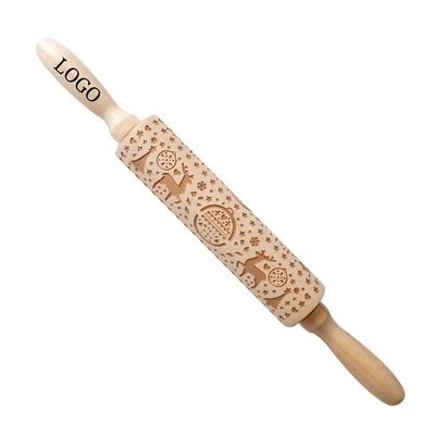 Wooden Christmas Print Rolling Pin