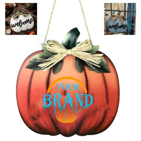 Wooden Pumpkin Shaped Hanging Sign