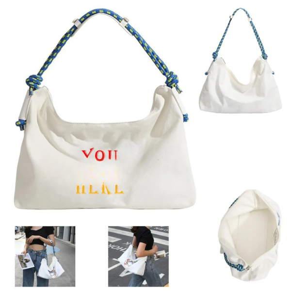 Zipper Closure Canvas Shoulder Bag