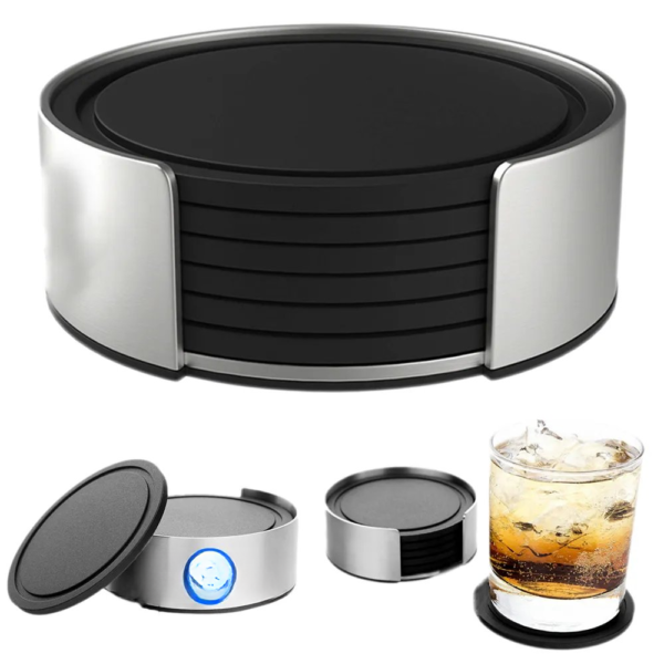 6-Piece Silicone Coaster Set W/ Metal Holder
